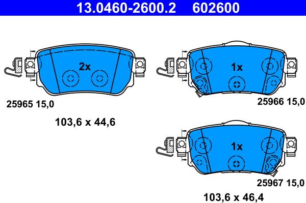 ATE 13.0460-2600.2 - Гальмівні колодки, дискові гальма autocars.com.ua