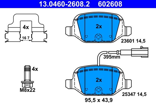 ATE 13.0460-2608.2 - Тормозные колодки, дисковые, комплект avtokuzovplus.com.ua