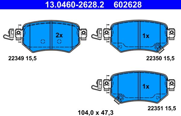 ATE 13.0460-2628.2 - Гальмівні колодки, дискові гальма autocars.com.ua