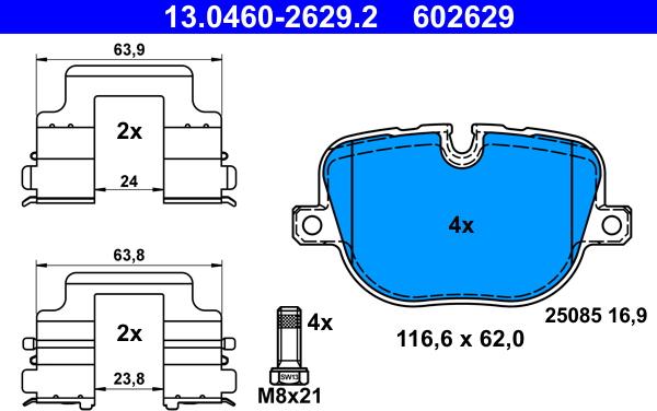 ATE 13.0460-2629.2 - Тормозные колодки, дисковые, комплект avtokuzovplus.com.ua