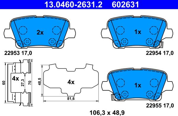 ATE 13.0460-2631.2 - Гальмівні колодки, дискові гальма autocars.com.ua