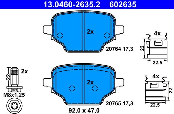 ATE 13.0460-2635.2 - Тормозные колодки, дисковые, комплект avtokuzovplus.com.ua