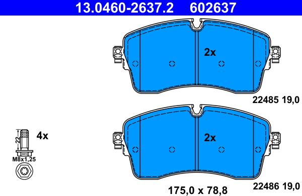 ATE 13.0460-2637.2 - Тормозные колодки, дисковые, комплект avtokuzovplus.com.ua