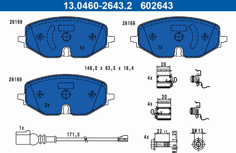 ATE 13.0460-2643.2 - Гальмівні колодки, дискові гальма autocars.com.ua