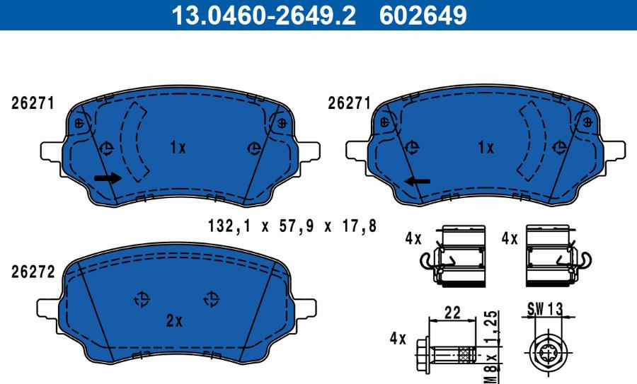 ATE 13.0460-2649.2 - Тормозные колодки, дисковые, комплект avtokuzovplus.com.ua