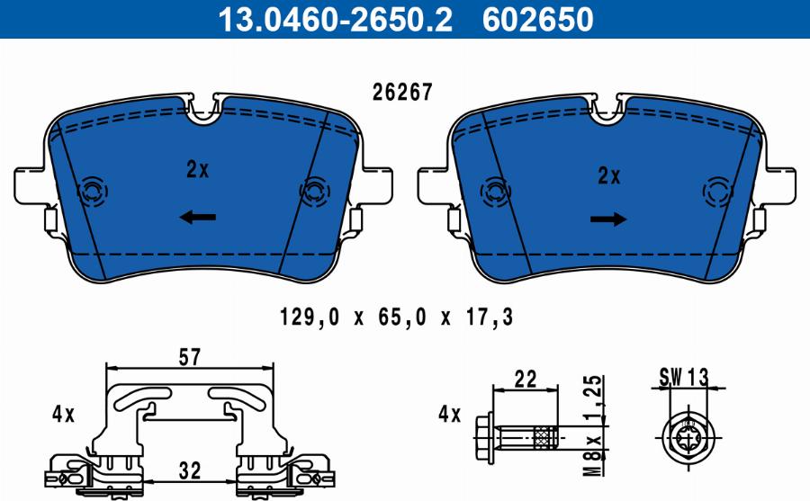 ATE 13.0460-2650.2 - Тормозные колодки, дисковые, комплект avtokuzovplus.com.ua