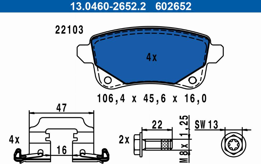 ATE 13.0460-2652.2 - Тормозные колодки, дисковые, комплект avtokuzovplus.com.ua