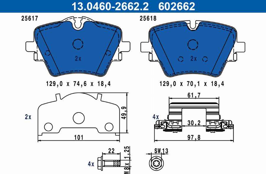 ATE 13.0460-2662.2 - Тормозные колодки, дисковые, комплект autodnr.net