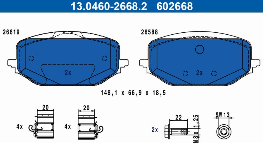 ATE 13.0460-2668.2 - Гальмівні колодки, дискові гальма autocars.com.ua