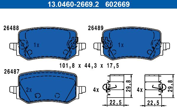 ATE 13.0460-2669.2 - Гальмівні колодки, дискові гальма autocars.com.ua