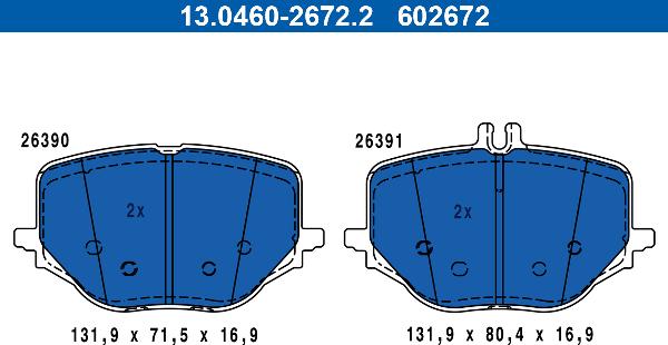 ATE 13.0460-2672.2 - Гальмівні колодки, дискові гальма autocars.com.ua