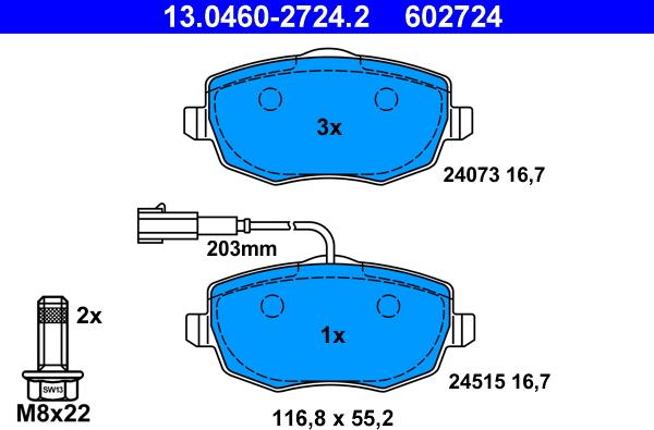 ATE 13.0460-2724.2 - Тормозные колодки, дисковые, комплект autodnr.net