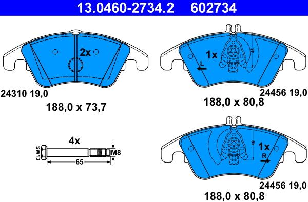 ATE 13.0460-2734.2 - Гальмівні колодки, дискові гальма autocars.com.ua
