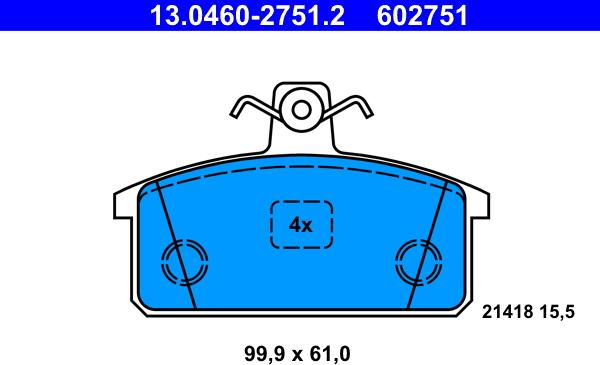 ATE 13.0460-2751.2 - Тормозные колодки, дисковые, комплект avtokuzovplus.com.ua