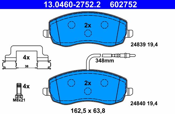 ATE 13.0460-2752.2 - Гальмівні колодки, дискові гальма autocars.com.ua