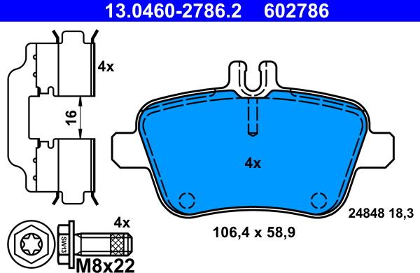 ATE 13.0460-2786.2 - Тормозные колодки, дисковые, комплект avtokuzovplus.com.ua