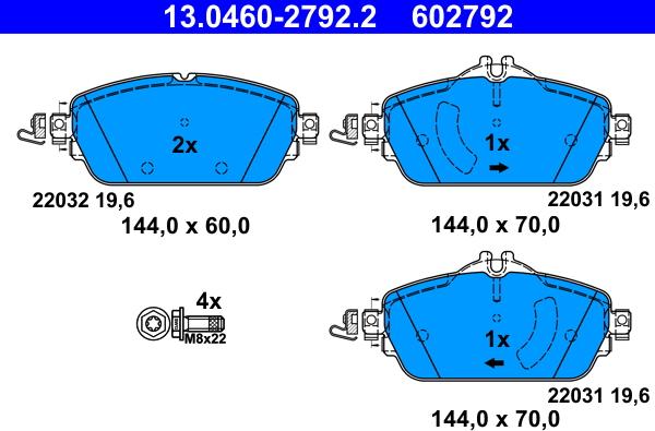 ATE 13.0460-2792.2 - Гальмівні колодки, дискові гальма autocars.com.ua
