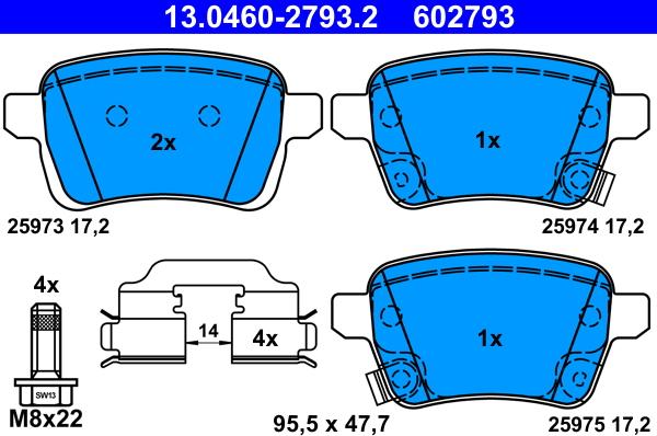 ATE 13.0460-2793.2 - Тормозные колодки, дисковые, комплект avtokuzovplus.com.ua