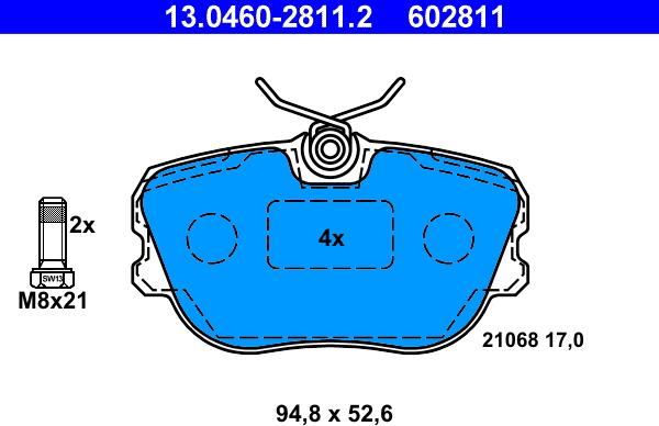 ATE 13.0460-2811.2 - Тормозные колодки, дисковые, комплект avtokuzovplus.com.ua