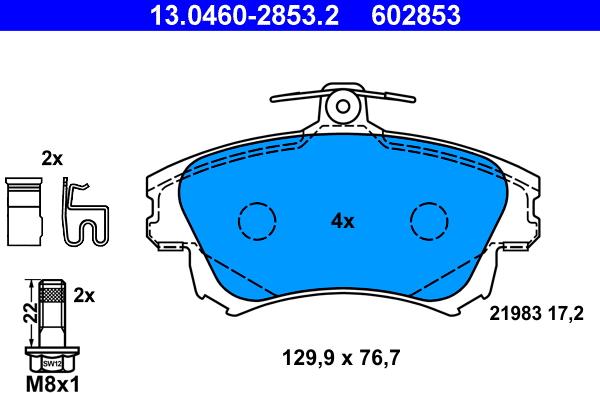 ATE 13.0460-2853.2 - Тормозные колодки, дисковые, комплект autodnr.net