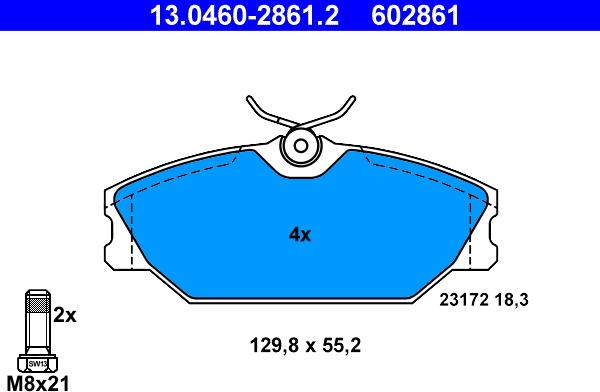 ATE 13.0460-2861.2 - Тормозные колодки, дисковые, комплект avtokuzovplus.com.ua