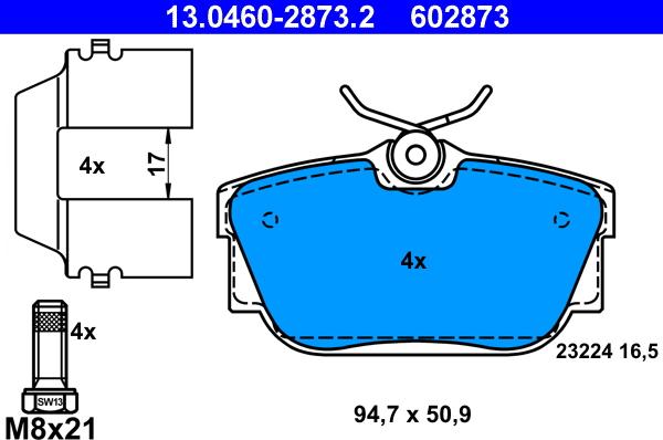 ATE 13.0460-2873.2 - Тормозные колодки, дисковые, комплект autodnr.net