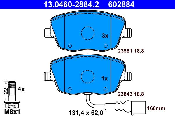 ATE 13.0460-2884.2 - Тормозные колодки, дисковые, комплект autodnr.net