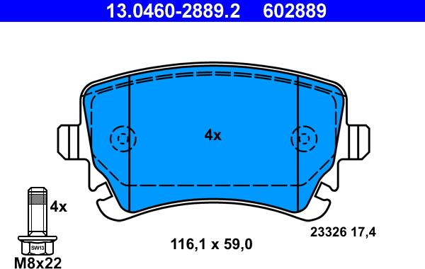 ATE 13.0460-2889.2 - Тормозные колодки, дисковые, комплект autodnr.net