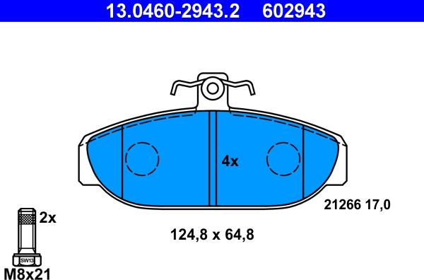 ATE 13.0460-2943.2 - Гальмівні колодки, дискові гальма autocars.com.ua