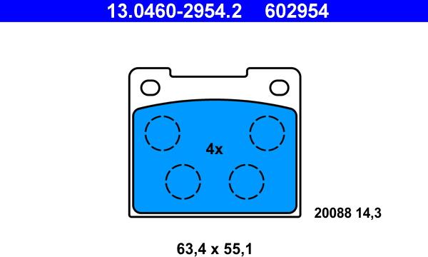 ATE 13.0460-2954.2 - Тормозные колодки, дисковые, комплект avtokuzovplus.com.ua