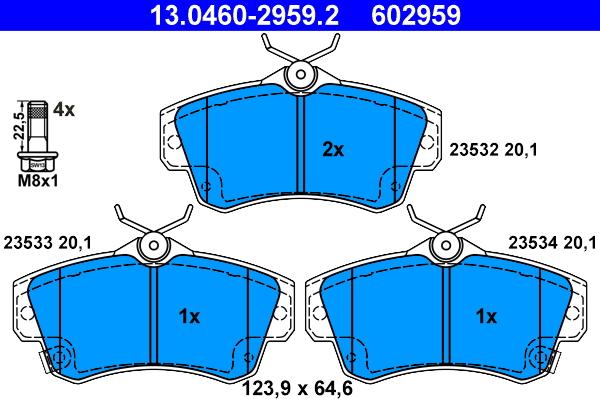 ATE 13.0460-2959.2 - Тормозные колодки, дисковые, комплект avtokuzovplus.com.ua