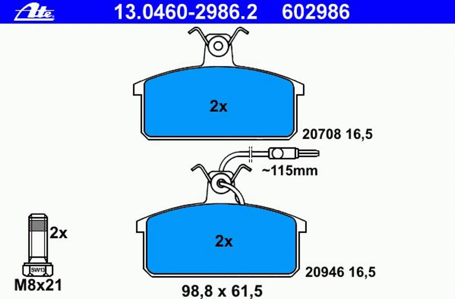 ATE 13 0460 2986 2 - Тормозные колодки, дисковые, комплект avtokuzovplus.com.ua