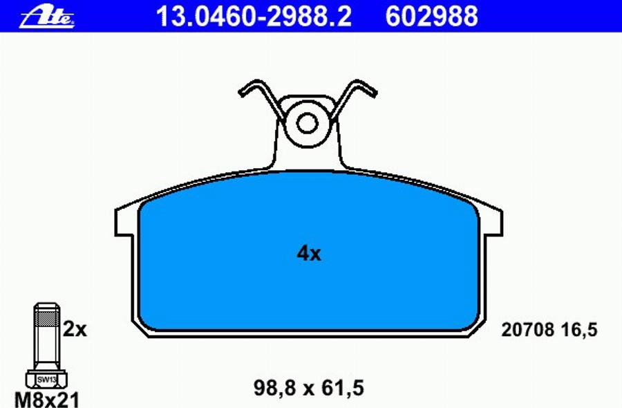 ATE 13.0460-2988.2 - Тормозные колодки, дисковые, комплект avtokuzovplus.com.ua