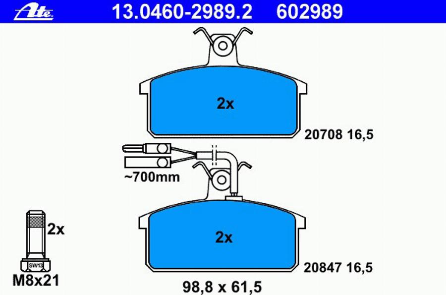 ATE 13.0460-2989.2 - Тормозные колодки, дисковые, комплект avtokuzovplus.com.ua