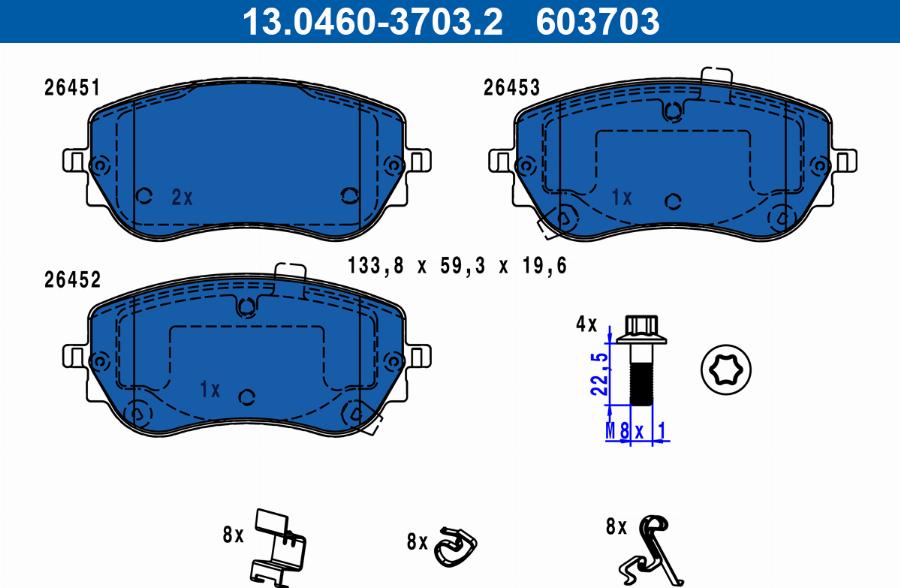 ATE 13.0460-3703.2 - Гальмівні колодки, дискові гальма autocars.com.ua