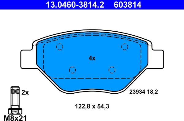 ATE 13.0460-3814.2 - Тормозные колодки, дисковые, комплект avtokuzovplus.com.ua