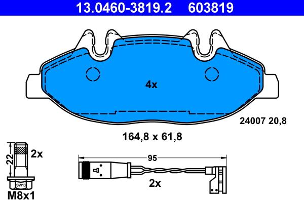 ATE 13.0460-3819.2 - Тормозные колодки, дисковые, комплект avtokuzovplus.com.ua