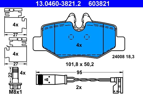 ATE 13.0460-3821.2 - Тормозные колодки, дисковые, комплект avtokuzovplus.com.ua