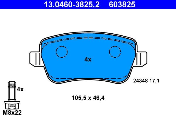 ATE 13.0460-3825.2 - Тормозные колодки, дисковые, комплект avtokuzovplus.com.ua