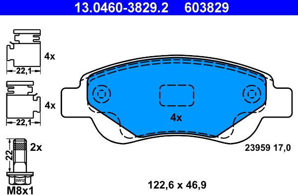 ATE 13.0460-3829.2 - Тормозные колодки, дисковые, комплект avtokuzovplus.com.ua