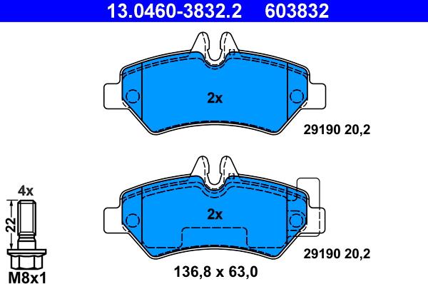 ATE 13.0460-3832.2 - Гальмівні колодки, дискові гальма autocars.com.ua