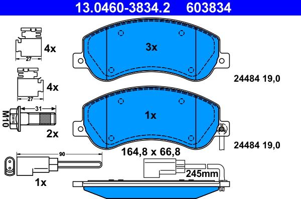 ATE 13.0460-3834.2 - Тормозные колодки, дисковые, комплект avtokuzovplus.com.ua