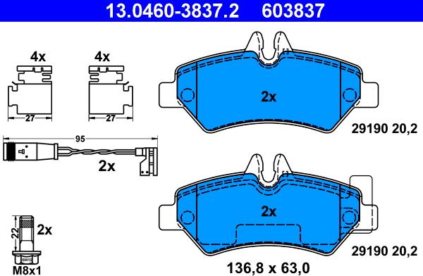 ATE 13.0460-3837.2 - Тормозные колодки, дисковые, комплект avtokuzovplus.com.ua