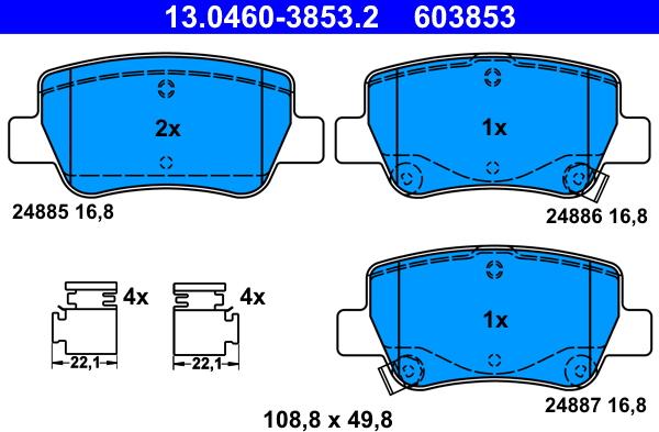 ATE 13.0460-3853.2 - Тормозные колодки, дисковые, комплект avtokuzovplus.com.ua