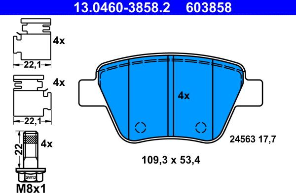 ATE 13.0460-3858.2 - Тормозные колодки, дисковые, комплект autodnr.net