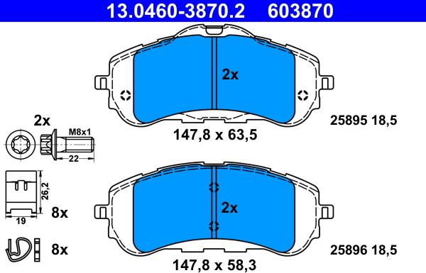 ATE 13.0460-3870.2 - Тормозные колодки, дисковые, комплект autodnr.net