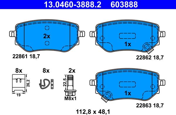 ATE 13.0460-3888.2 - Гальмівні колодки, дискові гальма autocars.com.ua