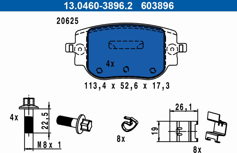 ATE 13.0460-3896.2 - Тормозные колодки, дисковые, комплект autodnr.net