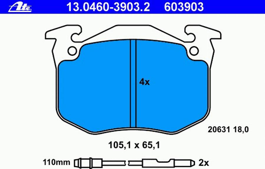 ATE 13.0460-3903.2 - Тормозные колодки, дисковые, комплект avtokuzovplus.com.ua