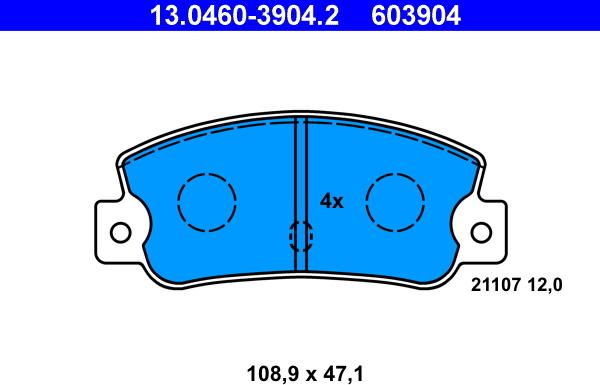 ATE 13.0460-3904.2 - Гальмівні колодки, дискові гальма autocars.com.ua